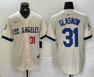 Men%27s Los Angeles Dodgers #31 Tyler Glasnow Number Cream Blue 2024 City Connect Limited Stitched Jersey->los angeles dodgers->MLB Jersey